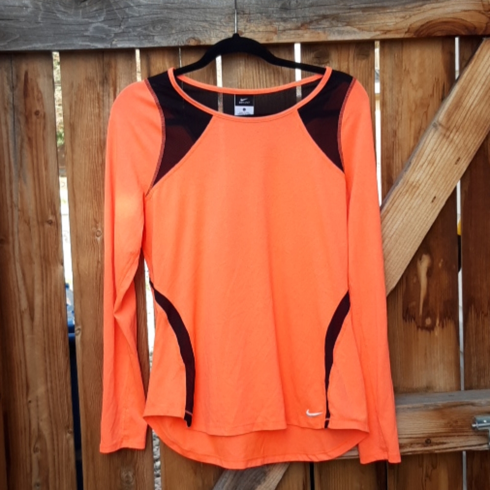 Nike long sleeve orange top w/ black mesh large
